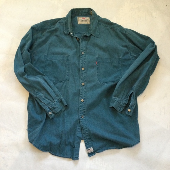 vintage ‘90s Levi’s cowboy shirt XL scarce blue green - Picture 2 of 5